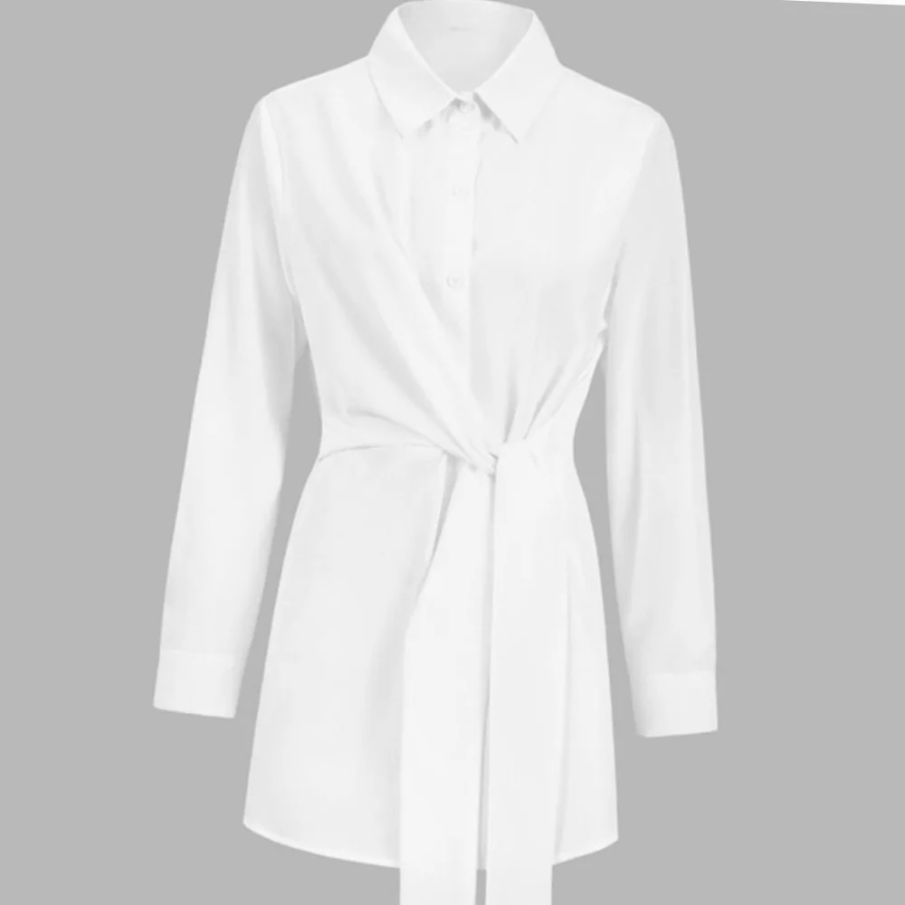 NWT Commense White Button-Down Tie-Waist Shirt - Picture 2 of 3